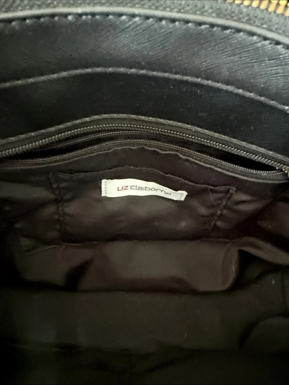 Liz Claiborne Black Leather-Look Satchel with Gold Accents